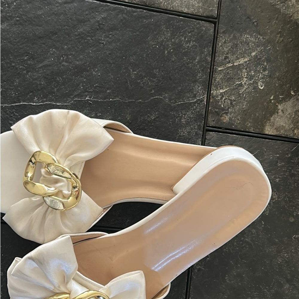 BYLT Basics Cream Mules with Gold Accent